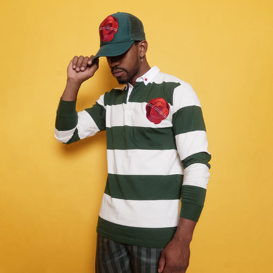 Rose Patch Green Stripe Rugby