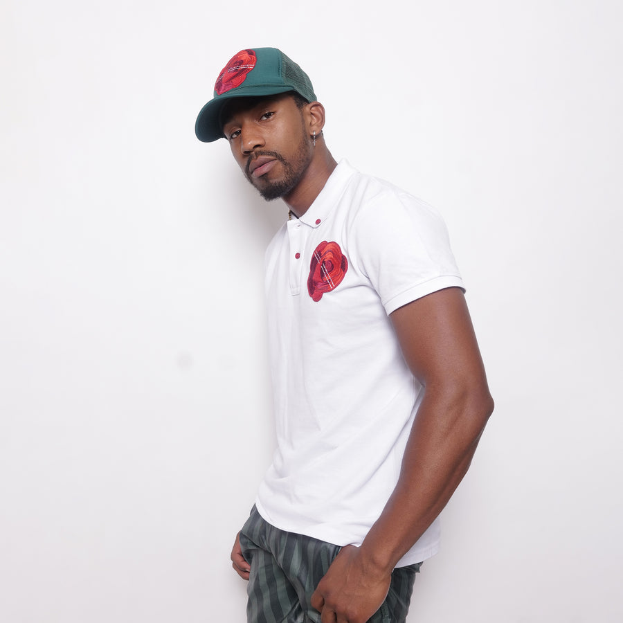 Rose Patch White Pique Polo