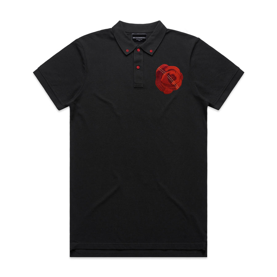 Rose Patch Black Pique Polo